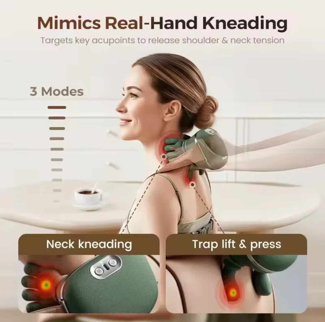 .Heated  Neck And Back Massager, Bionic Neck Shoulder Massager, Electric Kneading Muscles Massager