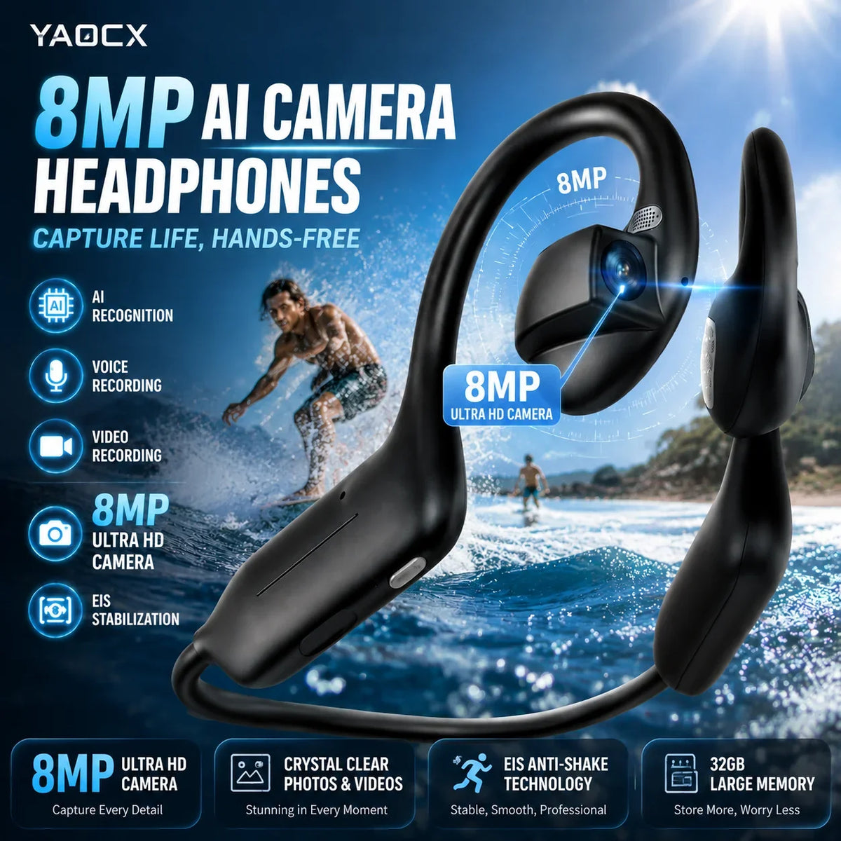 Smart AI Camera Bluetooth Headphones
